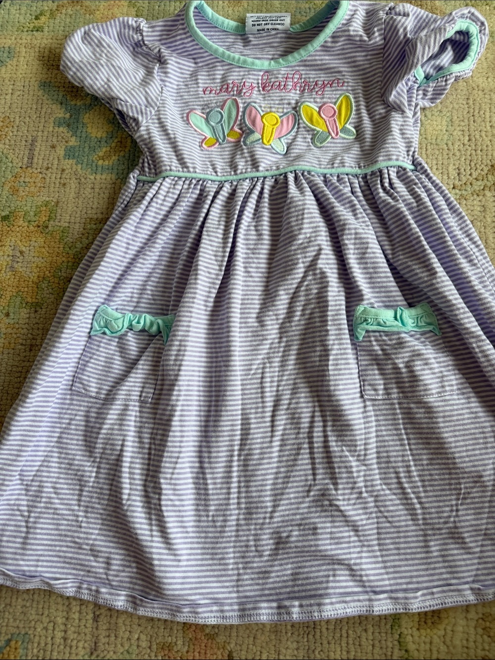Mary Kathryn monogrammed Jelly Beans Lavender & Mint Striped Butterfly Dress
